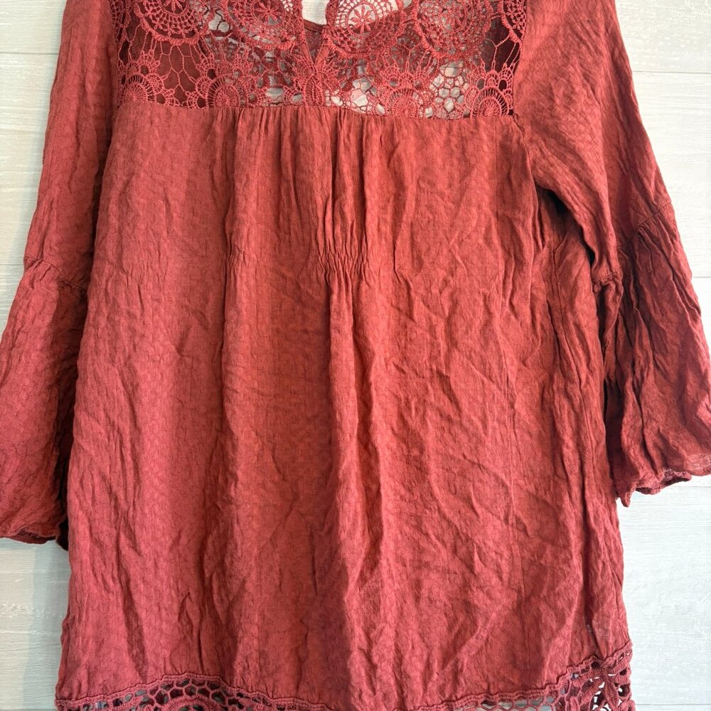Knox Rose Lace Bell Sleeve Tunic Top Size S terracota - Picture 4 of 4